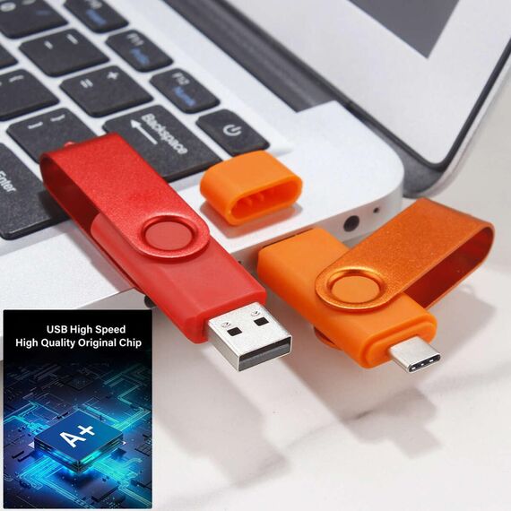 Yaxiny USB C Flash Drive 32GB, OTG Pen Drive, USB 2.0 Speicherstick für Android Smartphone, Typ A+C, Metall Orange
