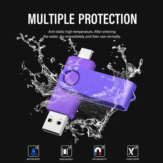 Yaxiny USB C Flash Drive 128GB, OTG Pen Drive, USB 3.0 Typ C Speicherstick für Android Smartphone - Metall Lila