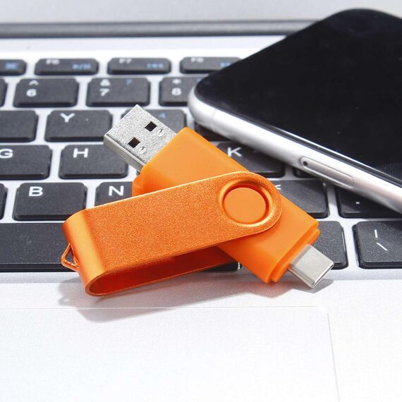 Yaxiny USB C Flash Drive 8GB 1 Stück, OTG USB C Pen Drive, USB 2.0 und USB C Flash Drive, Typ C Speicherstick für USB A+USB C Android Smartphone Metall Orange