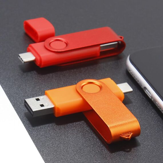 Yaxiny USB C Flash Drive 64GB, OTG Pen Drive, USB 2.0 und Typ C Speicherstick für Android Smartphone - Metall Orange