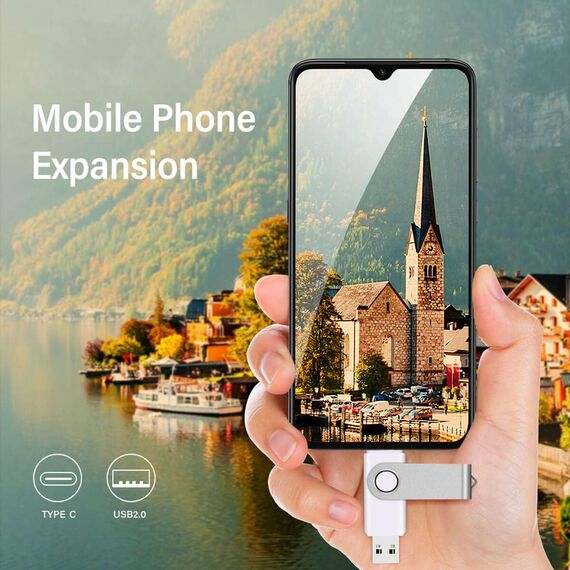Yaxiny USB C Flash Drive 128GB 1 Stück, OTG USB C Pen Drive, USB 3.0 und USB C Flash Drive, Typ C Speicherstick für USB A+USB C Android Smartphone Metall Weiß