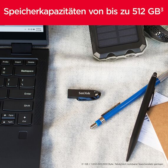 SanDisk Ultra Curve 3.2 Flash-Laufwerk 128 GB (bis zu 100 MB/s Lesen, RescuePRO Deluxe-Software, Schlüsselringöse) Blau