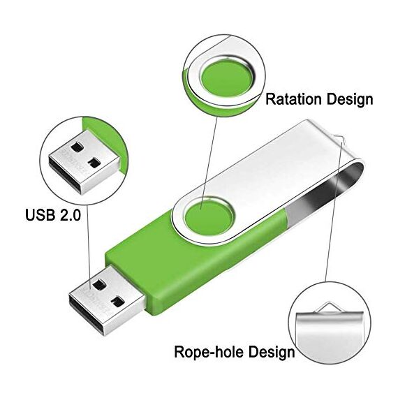 FEBNISCTE USB 2.0 Stick 2GB 10er Pack USB Flash Laufwerke Grün Swivel Pen Drive 2 GB 10 Stück Memory Sticks Thumb Platten Tragbar Pendrive Speicherstick Pendrive mit Seil