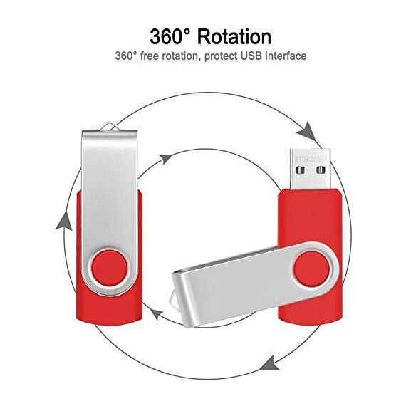 FEBNISCTE USB Stick 4 GB 10er Pack USB Flash Laufwerke - Einklappbar Rote USB 2.0 Memory Sticks 4GB 10 Stück Pen Drives - Speicherstick Mini Rotate Pendrive Metall Flash Drive mit Handgelenkseile