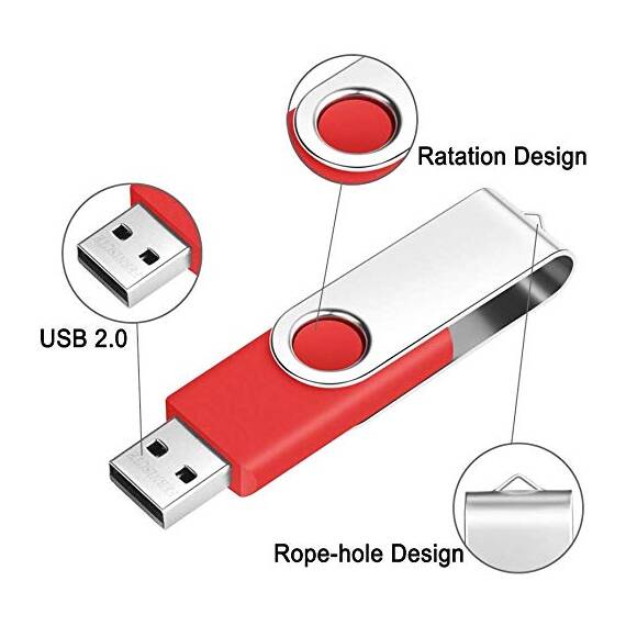 FEBNISCTE Speicherstick 2GB 10 Stück USB Sticks Einklappbar mit Drehgelenk 2 GB Memory Stick Rote USB 2.0 Flash Laufwerke Daten-Speicherung mit Kabel Pendrive für Werbegeschenke