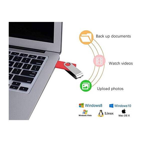 FEBNISCTE Speicherstick 2GB 10 Stück USB Sticks Einklappbar mit Drehgelenk 2 GB Memory Stick Rote USB 2.0 Flash Laufwerke Daten-Speicherung mit Kabel Pendrive für Werbegeschenke
