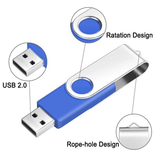 FEBNISCTE USB Sticks 1GB 10 Stueck Memory Sticks - Tragbar Einklappbare Speicherstick 1 GB Pen Drive - Blau USB 2.0 Flash Laufwerke Daten-Speicherung mit Kabel für Werbegeschenke