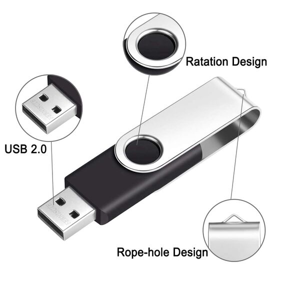 FEBNISCTE USB Stick 16GB 10er Pack, Einklappbare USB Flash Laufwerke- Tragbar Speicherstick 16 GB, USB 2.0 Memory Sticks, 10 Stück Pendrive mit LED-Indikator und Bunt Bänder- Schwarz