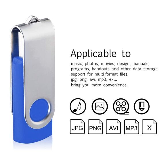 FEBNISCTE USB Sticks 1GB 10 Stueck Memory Sticks - Tragbar Einklappbare Speicherstick 1 GB Pen Drive - Blau USB 2.0 Flash Laufwerke Daten-Speicherung mit Kabel für Werbegeschenke