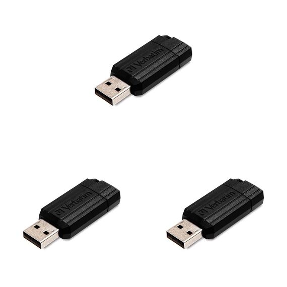 Verbatim Pinstripe USB-Stick 32GB, USB 2.0, USB Speicherstick, für Laptop Notebook Ultrabook TV Autoradio, USB 2.0 Stick, Datenstick mit Schiebemechanismus, Schwarz (Packung mit 3)
