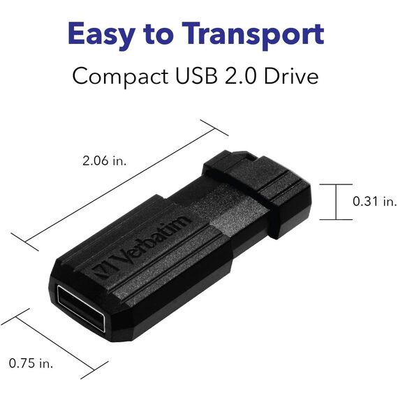 Verbatim Pinstripe USB-Stick 32GB, USB 2.0, USB Speicherstick, für Laptop Notebook Ultrabook TV Autoradio, USB 2.0 Stick, Datenstick mit Schiebemechanismus, Schwarz (Packung mit 3)