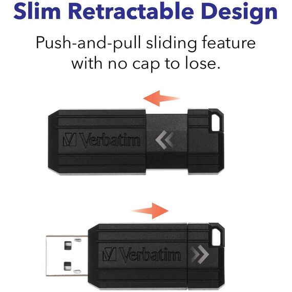 Verbatim Pinstripe USB-Stick 32GB, USB 2.0, USB Speicherstick, für Laptop Notebook Ultrabook TV Autoradio, USB 2.0 Stick, Datenstick mit Schiebemechanismus, Schwarz (Packung mit 3)