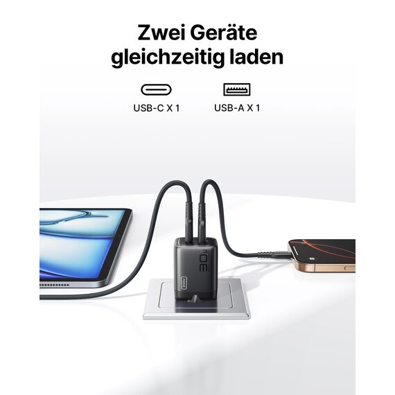 INIU 30W USB C Ladegerät, 2 Stück [USBC + USBA] Schnellladegerät mit Kabel, GaN PD Mehrfach Netzteil, USB C Charger für iPhone 17 16 Pro Max, iPad Pro, MacBook Air, Galaxy S25 S24 Ultra, Google 10 etc