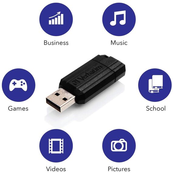 Verbatim Pinstripe USB-Stick 32GB, USB 2.0, USB Speicherstick, für Laptop Notebook Ultrabook TV Autoradio, USB 2.0 Stick, Datenstick mit Schiebemechanismus, Schwarz (Packung mit 3)
