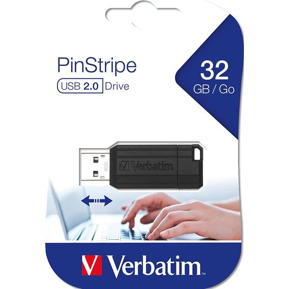 Verbatim Pinstripe USB-Stick 32GB, USB 2.0, USB Speicherstick, für Laptop Notebook Ultrabook TV Autoradio, USB 2.0 Stick, Datenstick mit Schiebemechanismus, Schwarz (Packung mit 3)