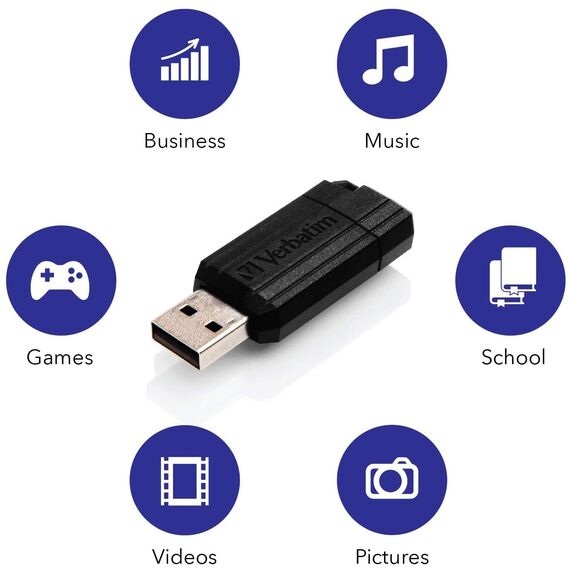 Verbatim Pinstripe USB-Stick 32GB, USB 2.0, USB Speicherstick, für Laptop Notebook Ultrabook TV Autoradio, USB 2.0 Stick, Datenstick mit Schiebemechanismus, Schwarz (Packung mit 3)
