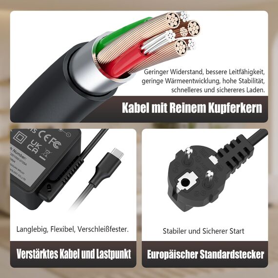 65W USB-C Laptop Ladekabel Kompatibel für HP EliteBook Spectre X360 Elite X2 Chromebook X360 Probook Pavilion Type C Netzteil Adapter Ladegerät Charger