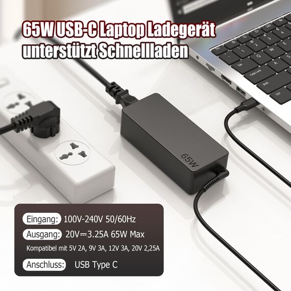 65W USB-C Laptop Ladekabel Kompatibel für HP EliteBook Spectre X360 Elite X2 Chromebook X360 Probook Pavilion Type C Netzteil Adapter Ladegerät Charger