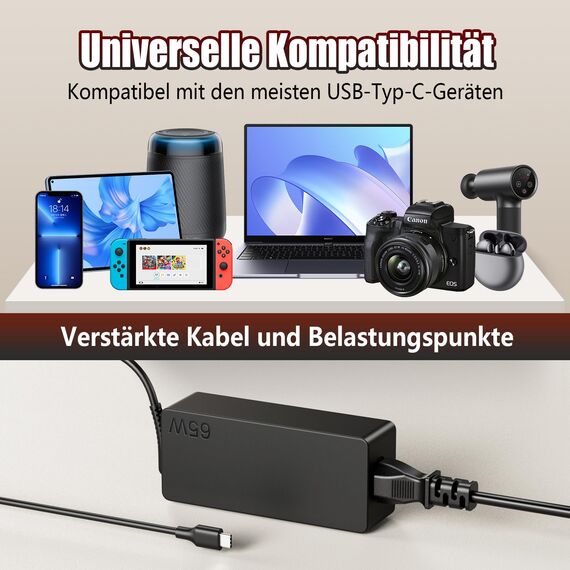 65W USB-C Laptop Ladekabel Kompatibel für HP EliteBook Spectre X360 Elite X2 Chromebook X360 Probook Pavilion Type C Netzteil Adapter Ladegerät Charger