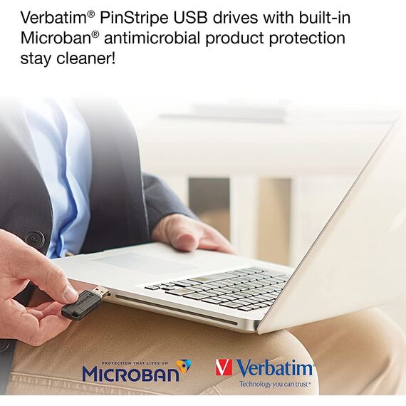 Verbatim Pinstripe USB-Stick 32GB, USB 2.0, USB Speicherstick, für Laptop Notebook Ultrabook TV Autoradio, USB 2.0 Stick, Datenstick mit Schiebemechanismus, Schwarz (Packung mit 3)