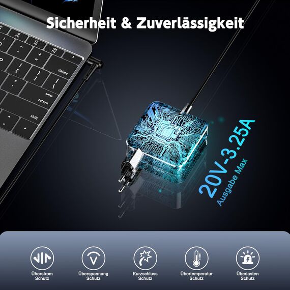 65W Ladekabel Laptop 20V 3.25A Netzteil Kompatibel mit Lenovo Ideapad 3 5 330 330S 320 320S 310 510 710 110 100 100s S145 S340 S540 Flex 4 5 6 ADLX65CCGE2A ADLX65CLGE2A PA-1450-55LU Ladegerät