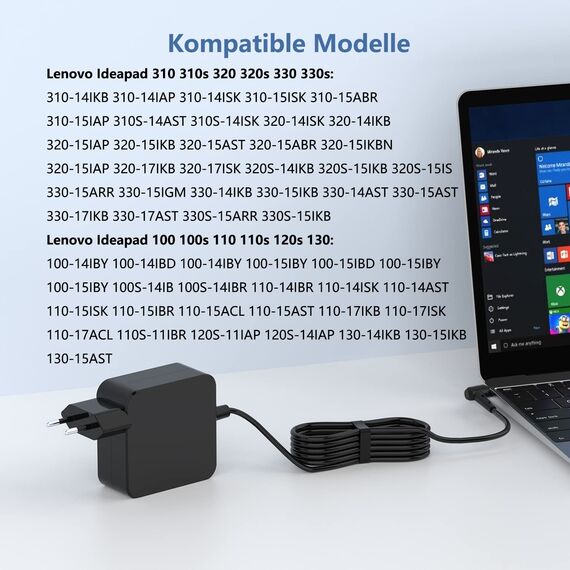 45W Laptop Ladekabel Kompatibel Mit Lenovo IdeaPad 1 3 5 330 330S 320 320S 310 310S 510 520 530 710S 100 110S 120S S145 S540 C340 Yoga 510 520 530 ADL45WCG ADL45WCC PA-1450-55LU Ladegerät Adapter
