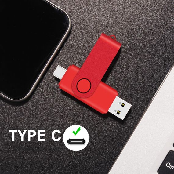 Yaxiny USB C Flash Drive 32GB, 1 Stück, OTG Pen Drive, USB 3.0 und Flash Drive, Typ C Speicherstick für USB A+USB C Android Smartphone Metall Rot