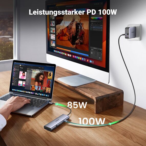 UGREEN USB C Docking Station with 4K 60Hz HDMI, 2 USB C 3.0, USB A 3.0, PD100W, Ethernet，SD/TF compatible with MacBook, iPad, Surface Pro/Go