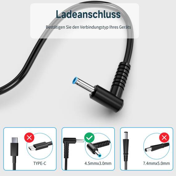 Ladegerät HP Laptop Netzteil 45 W 19.5V 2.31A Kompatibel mit HP Stream, Pavilion, Elitebook 830 840 850, Probook 430 440 450, 240 250 Notebook Ladekabel 4.5 * 3.0mm