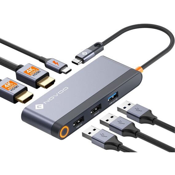 NOVOO USB C Docking Station 4K@60Hz Dual HDMI USB C Hub Adapter mit 2 HDMI 4K@60Hz,PD 100W Schnellladen, 3X USB-A für MacBook Pro M2, Dell, HP, Lenovo, Surface und mehr Typ C Geräten