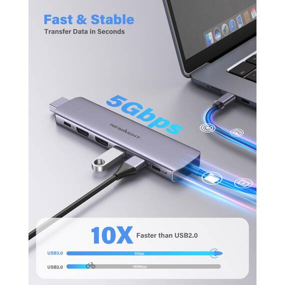 Adapter USB C auf Dual Hdmi, Newmight 7 in 1 USB C Docking Station Dual Monitor mit 2 HDMI, 3 USB3.0, 100 W PD, USB C 3.0 Ports, kompatibel mit Dell, HP, iPhone 15 Serie