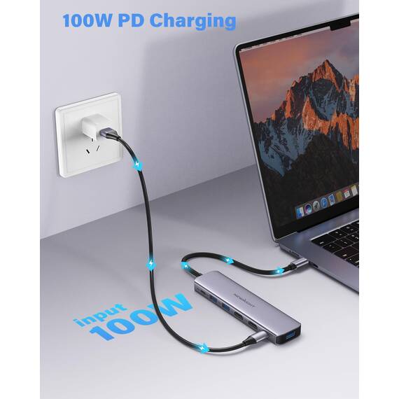 Adapter USB C auf Dual Hdmi, Newmight 7 in 1 USB C Docking Station Dual Monitor mit 2 HDMI, 3 USB3.0, 100 W PD, USB C 3.0 Ports, kompatibel mit Dell, HP, iPhone 15 Serie