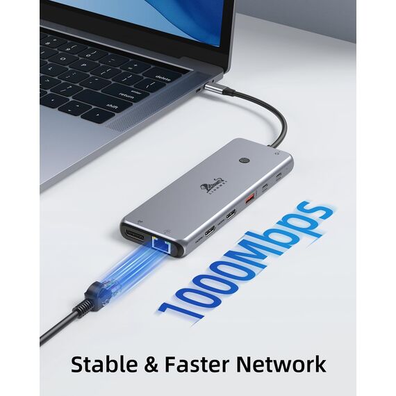 USB C Docking Station Triple Display 13 in 1 Dockingstation Laptop Dual Monitore USB C Hub mit 2X HDMI, Displayport, 8 USB C/A Ports, Ethernet,100W PD, Audio/Mic für Dell HP Surface