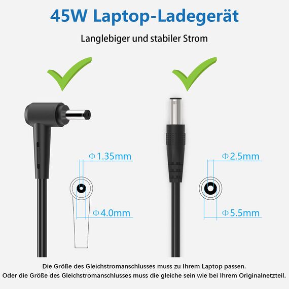 Hafiuege Ersatz Asus Netzteil 45W 19V 2.37A Laptop Ladekabel kompatibel mit Asus Zenbook UX303U UX305 UX410U UX430 VivoBook Transformer Book F553M S200 Chromebook C200 C300 Ladegerät 4.0 * 1.35mm