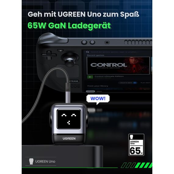 UGREEN UNO USB C Ladegerät, 65W USB C Netzteil 3-Port GaN Schnellladegerät LED Display kompatibel mit MacBook Pro/Air, iPad, iPhone 17 Pro Max, 15 16, Galaxy S25 Ultra, Steam Deck (Schwarz)