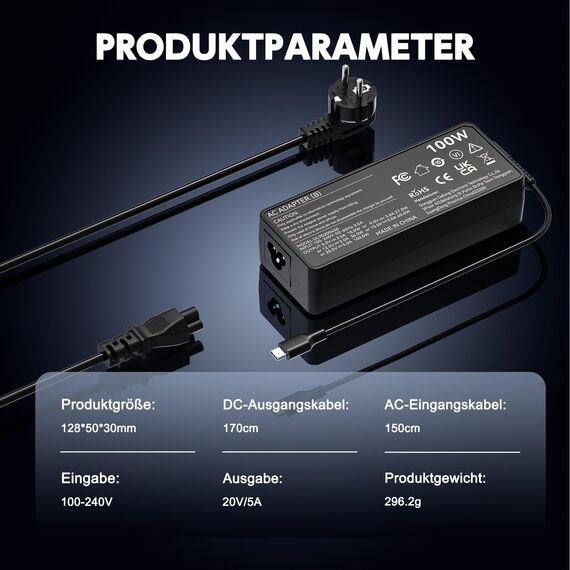 Etssembo 100W 96W 90W 87W 65W 45W Laptop Ladekabel USB C Netzteil Ladegerät für MacBook Pro/Air, Dell Latitude, Lenovo ThinkPad, HP Spectre X360, Asus/Acer Chromebook, Type C Universal Charger Adapter