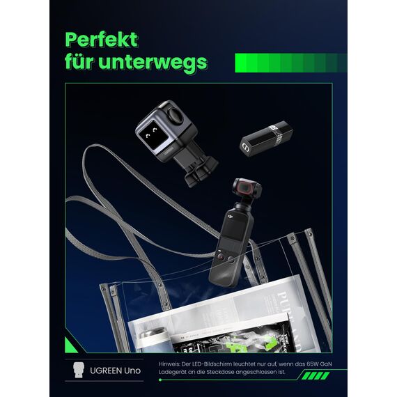 UGREEN UNO USB C Ladegerät, 65W USB C Netzteil 3-Port GaN Schnellladegerät LED Display kompatibel mit MacBook Pro/Air, iPad, iPhone 17 Pro Max, 15 16, Galaxy S25 Ultra, Steam Deck (Schwarz)