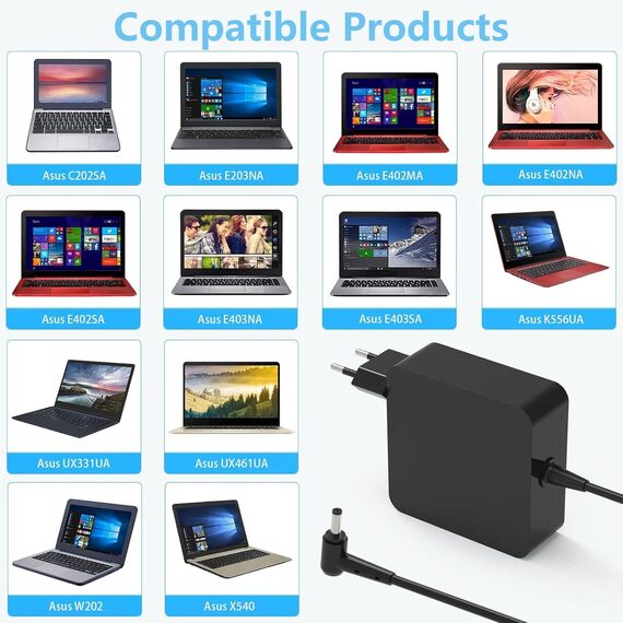 Hafiuege Ersatz Asus Netzteil 45W 19V 2.37A Laptop Ladekabel kompatibel mit Asus Zenbook UX303U UX305 UX410U UX430 VivoBook Transformer Book F553M S200 Chromebook C200 C300 Ladegerät 4.0 * 1.35mm