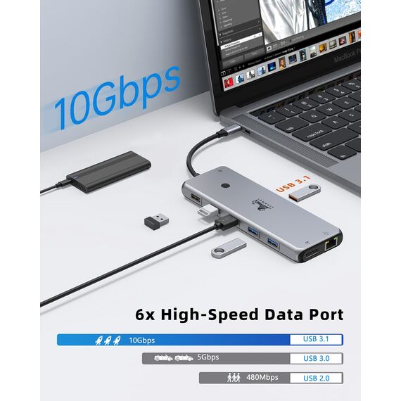 USB C Docking Station Triple Display 13 in 1 Dockingstation Laptop Dual Monitore USB C Hub mit 2X HDMI, Displayport, 8 USB C/A Ports, Ethernet,100W PD, Audio/Mic für Dell HP Surface