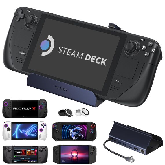 iVANKY Docking Station für Steam Deck/ROG Ally, HDMI 2.1 4K@144Hz, 1Gbps Ethernet, 3*USB-A 3.0, 100W USB-C Ladung, 8-in-1 Dock Kompatibel mit ASUS ROG Alloy X/Legion go/Valve Steam Deck OLED/MSI Claw