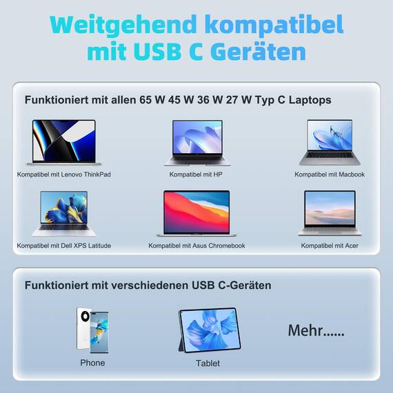 shefor 65W USB C Laptop Ladekabel Netzteil Kompatible mit Lenovo ThinkPad Yoga HP Spectre Asus Acer MacBook Pro Air Dell Latitude XPS Huawei Laptop Ladegerät 20V 3.25A Typ C Adapter Charge