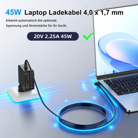 shefor 45W Laptop Ladekabel Kompatible mit Lenovo IdeaPad 3 5 310 320 320S 330 330S 510 520 530 710S S130 S145 S340 S540 C340 V145 ADL45WCG ADL45WCC PA-1450-55LU Ladegerät Adapter 20V 2.25A Netzteil