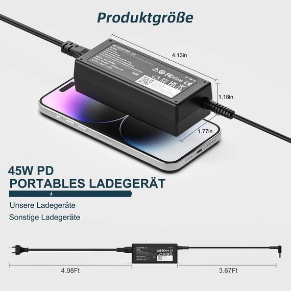 Ladegerät HP Laptop Netzteil 45 W 19.5V 2.31A Kompatibel mit HP Stream, Pavilion, Elitebook 830 840 850, Probook 430 440 450, 240 250 Notebook Ladekabel 4.5 * 3.0mm