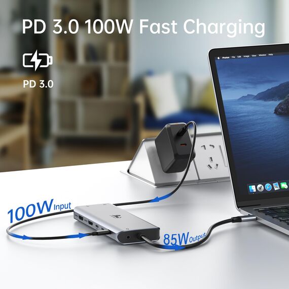 USB C Docking Station Dual Monitor Dockingstation Laptop 13 in 1 USB-C Hub Triple Display mit 2 HDMI, DisplayPort, 5 USB Ports, Gigabit Ethernet, 100W PD, SD/TF, Audio/Mic für Dell HP Surface und mehr