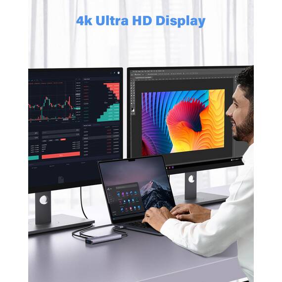 Adapter USB C auf Dual Hdmi, Newmight 7 in 1 USB C Docking Station Dual Monitor mit 2 HDMI, 3 USB3.0, 100 W PD, USB C 3.0 Ports, kompatibel mit Dell, HP, iPhone 15 Serie