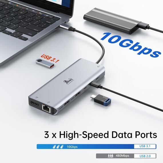 USB C Docking Station Dual Monitor Dockingstation Laptop 13 in 1 USB-C Hub Triple Display mit 2 HDMI, DisplayPort, 5 USB Ports, Gigabit Ethernet, 100W PD, SD/TF, Audio/Mic für Dell HP Surface und mehr