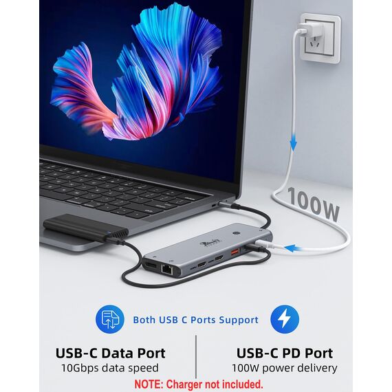 USB C Docking Station Triple Display 13 in 1 Dockingstation Laptop Dual Monitore USB C Hub mit 2X HDMI, Displayport, 8 USB C/A Ports, Ethernet,100W PD, Audio/Mic für Dell HP Surface