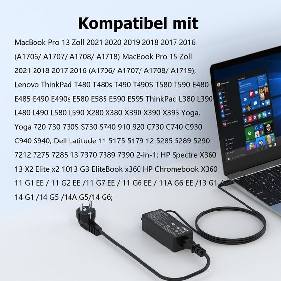 100W USB C Netzteil Laptop Ladegerät Kompatibel für MacBook Lenovo Thinkpad Dell Latitude HP Chromebook Asus Acer Huawei Xiaomi Air Samsung Notebook Ladekabel 100 Watt Type C Power Adapter
