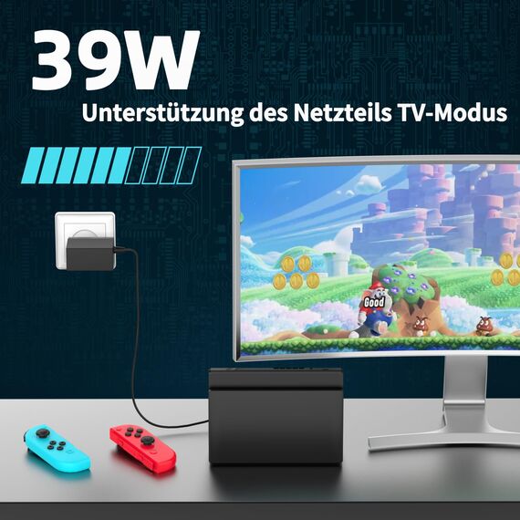 Etssembo Ladegerät kompatibel mit Nintendo Switch 39 W 15 V 2,6 A Schnellladung USB Typ C Adapter Netzteil kompatibel mit Nintendo Switch/Switch Lite/Switch OLED/Switch Dock, Support TV-Modus