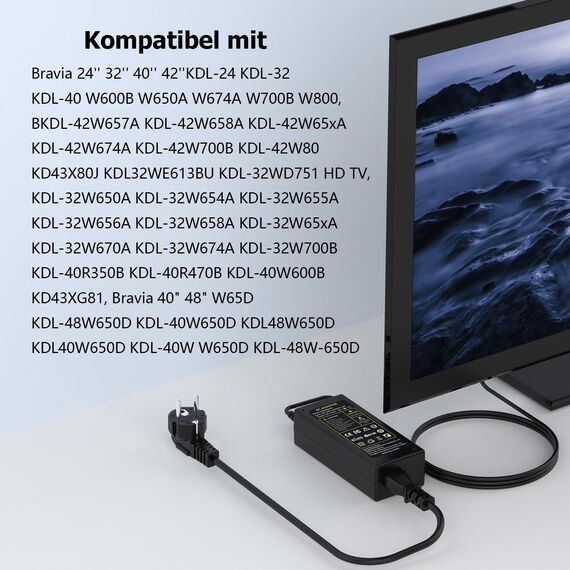 19.5V Netzteil Kompatibel für Sony Bravia TV KDL-24 KDL-32 KDL-40 KDL-42 KDL-48 KDL W600B W650A W700B W800B Smart LED LCD HDTV TV Charger, Vaio Laptop Ladekabel PCG VGN VGP Adapter Ladegerät